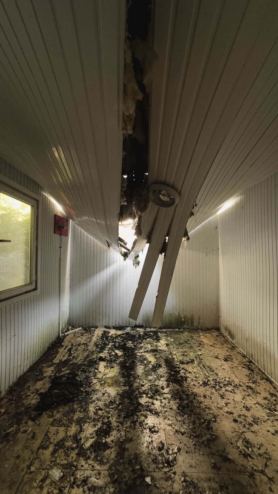 Ceiling drywall collapsed after water damage